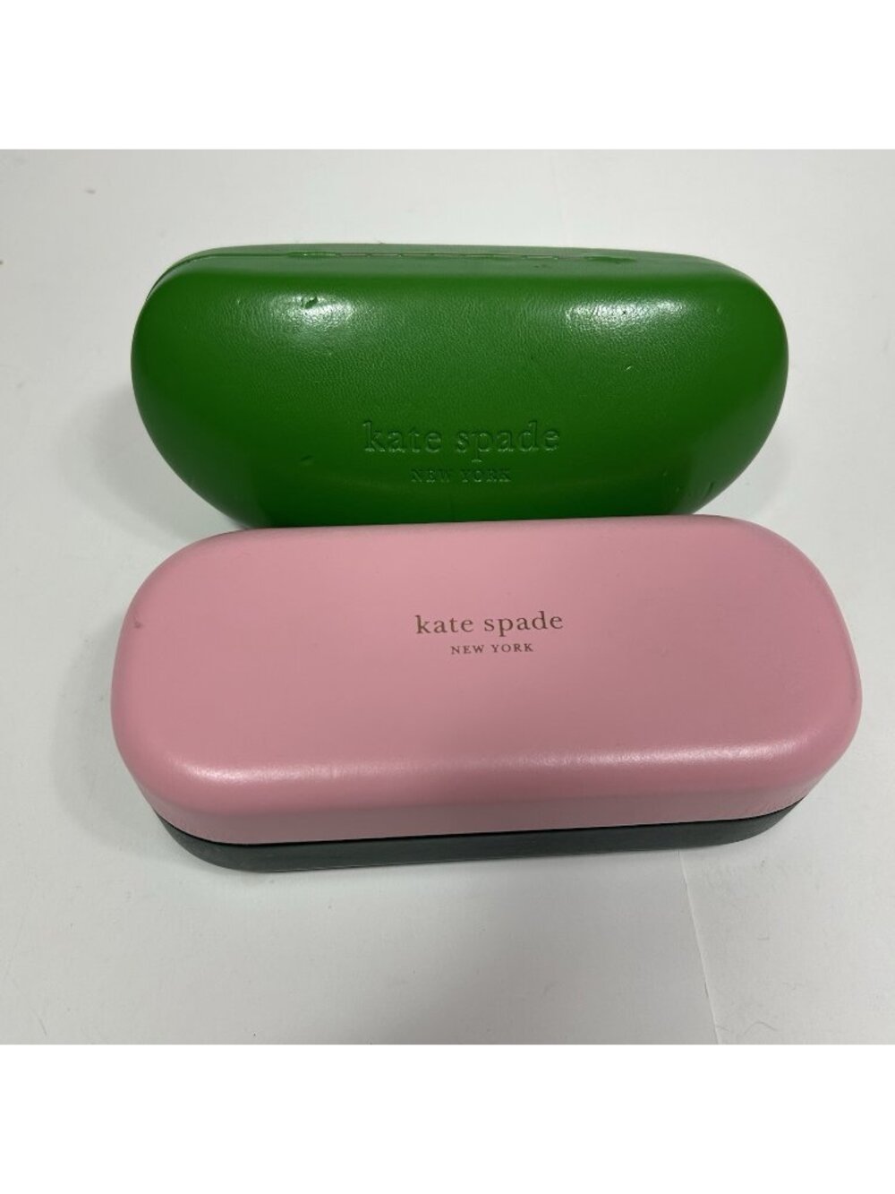 Lot Of 2 Kate Spade Sunglass Eyeglass Case Hard Clam Shell Pink & Green W Clothe